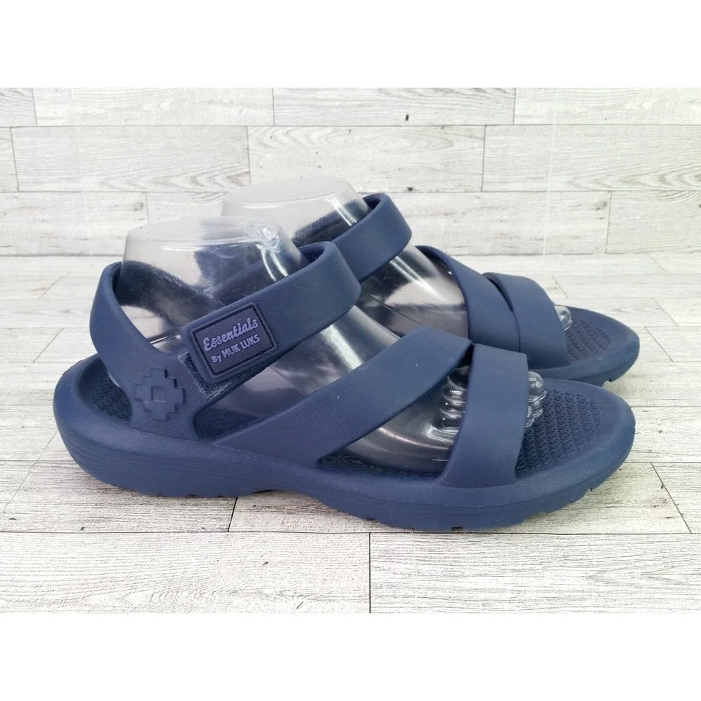 Essentials By‎ Muk Luk Navy Blue Sandals Summer Beach Shoes 9/10 Large L
